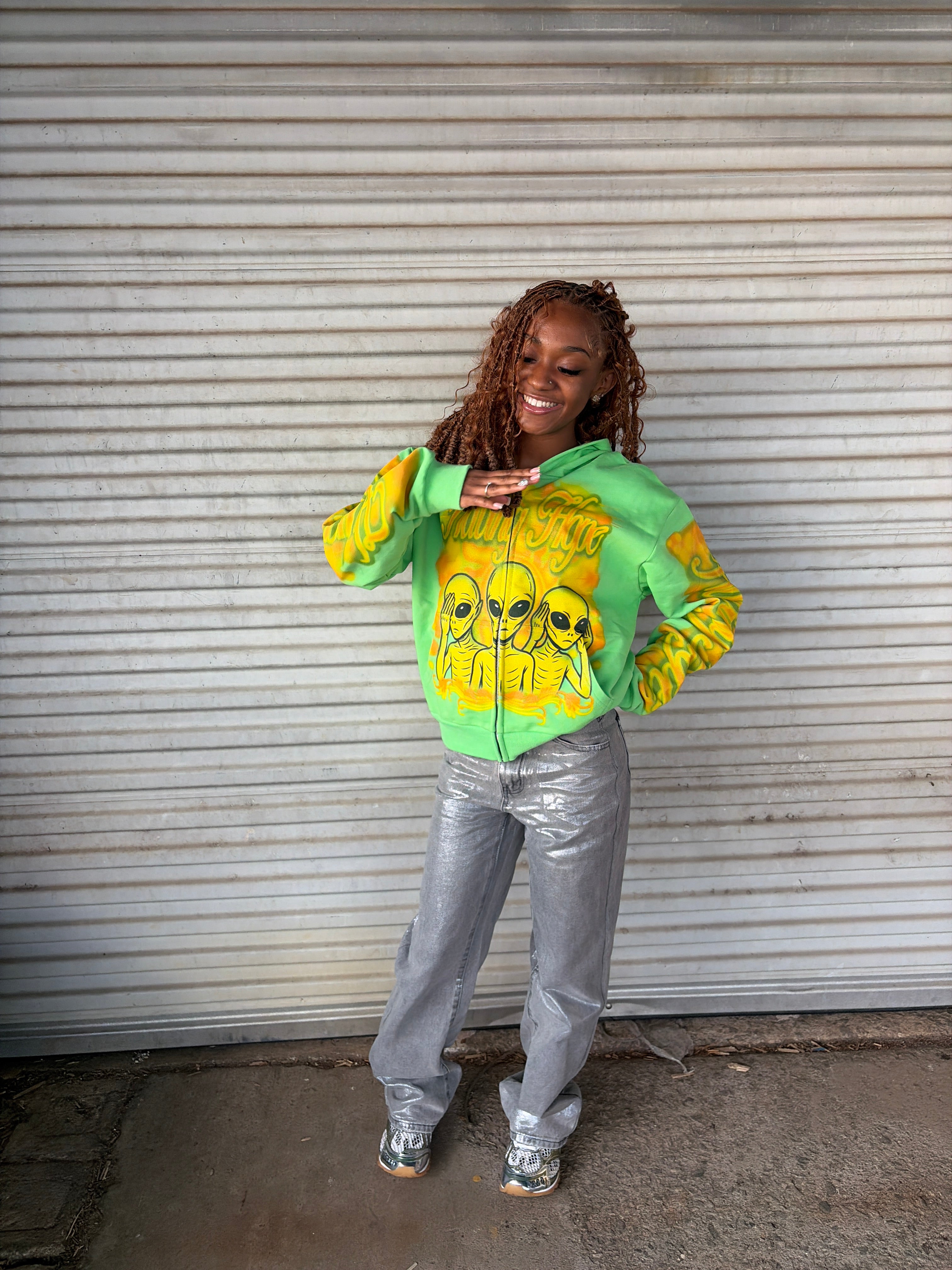 Green “ Alien Outer Space ” Zip up (PreMade)