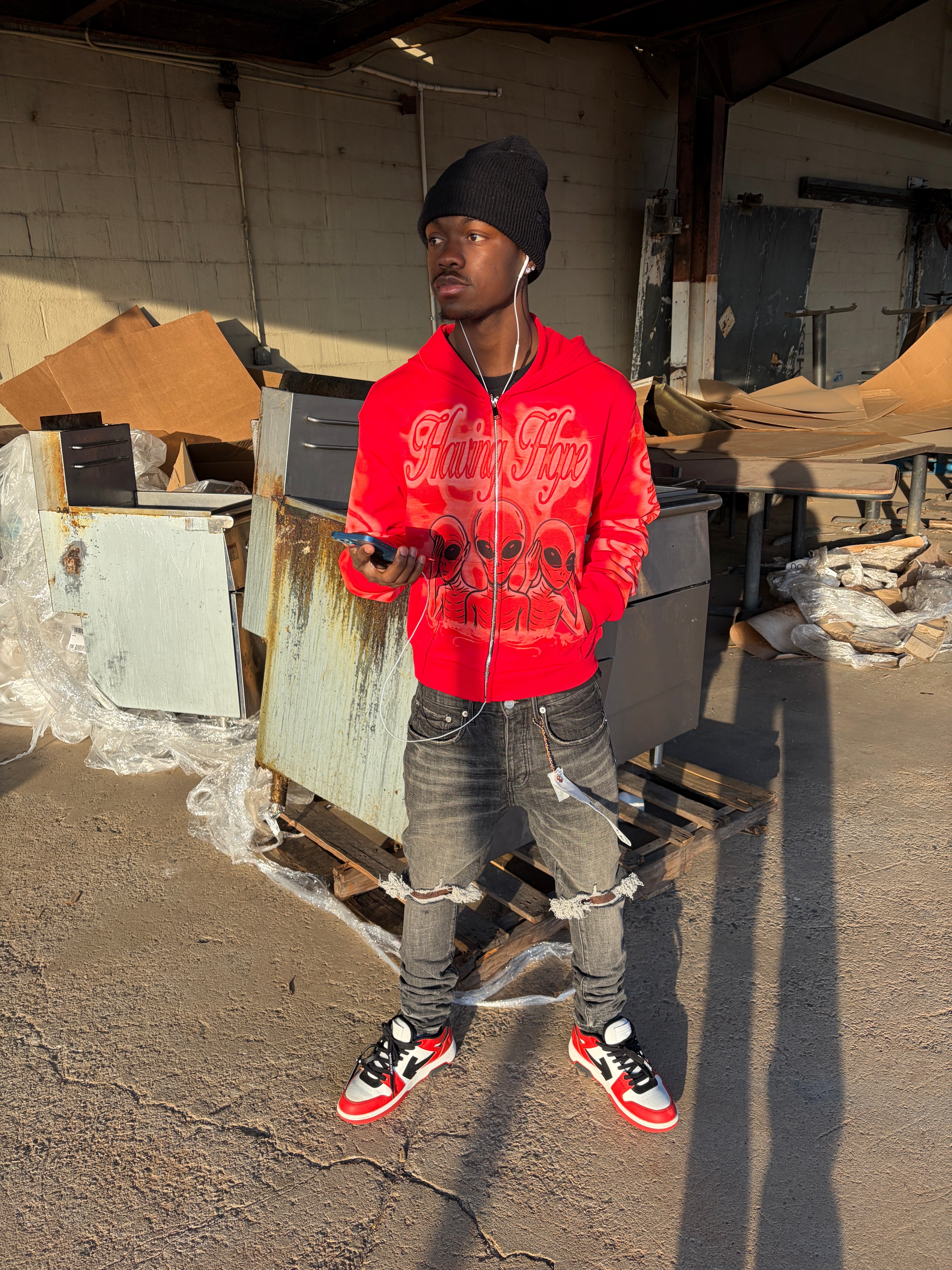 Red “ Alien Outer Space ” Zip Up (PreMade)