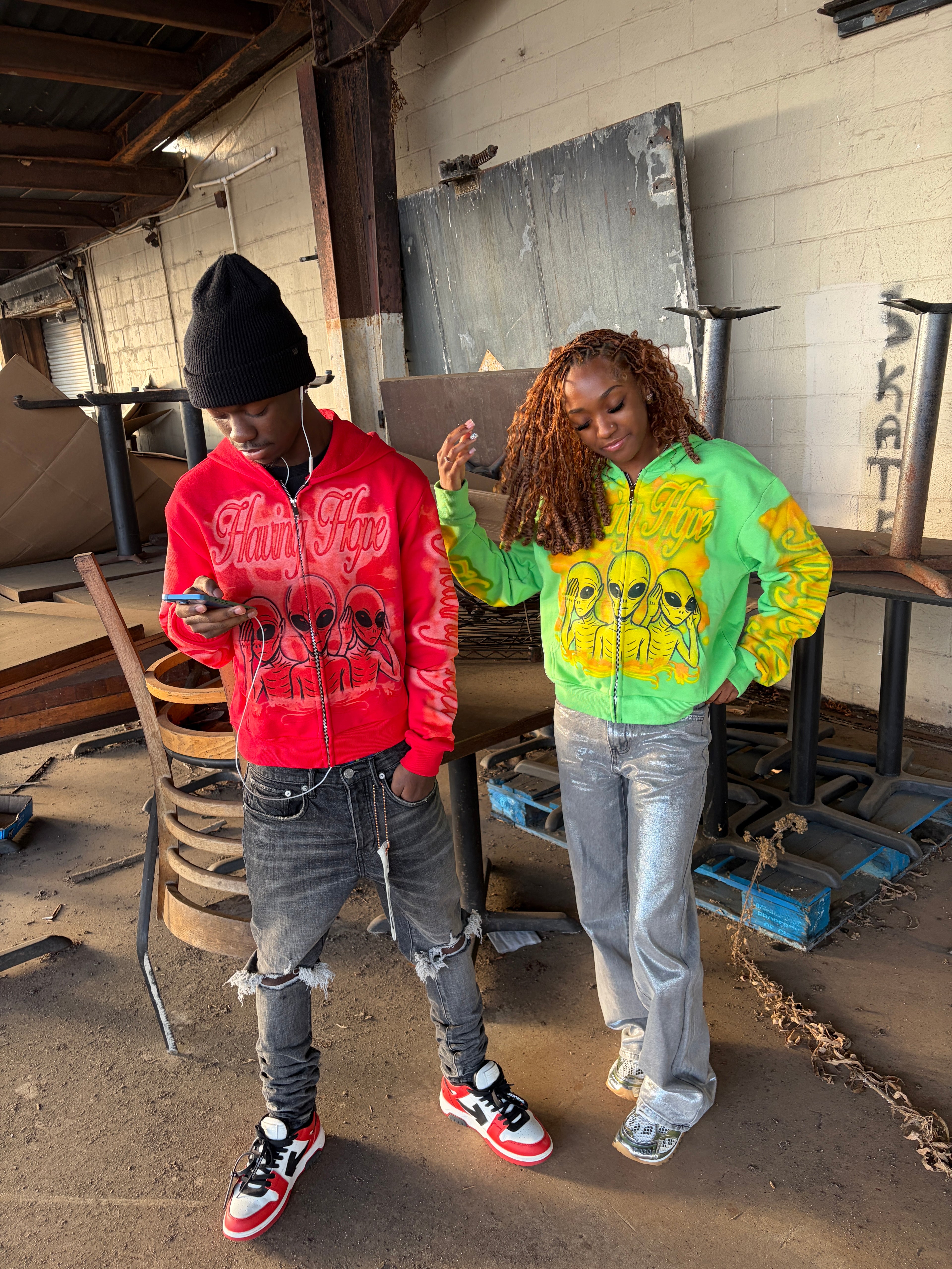 Green “ Alien Outer Space ” Zip up (PreMade)