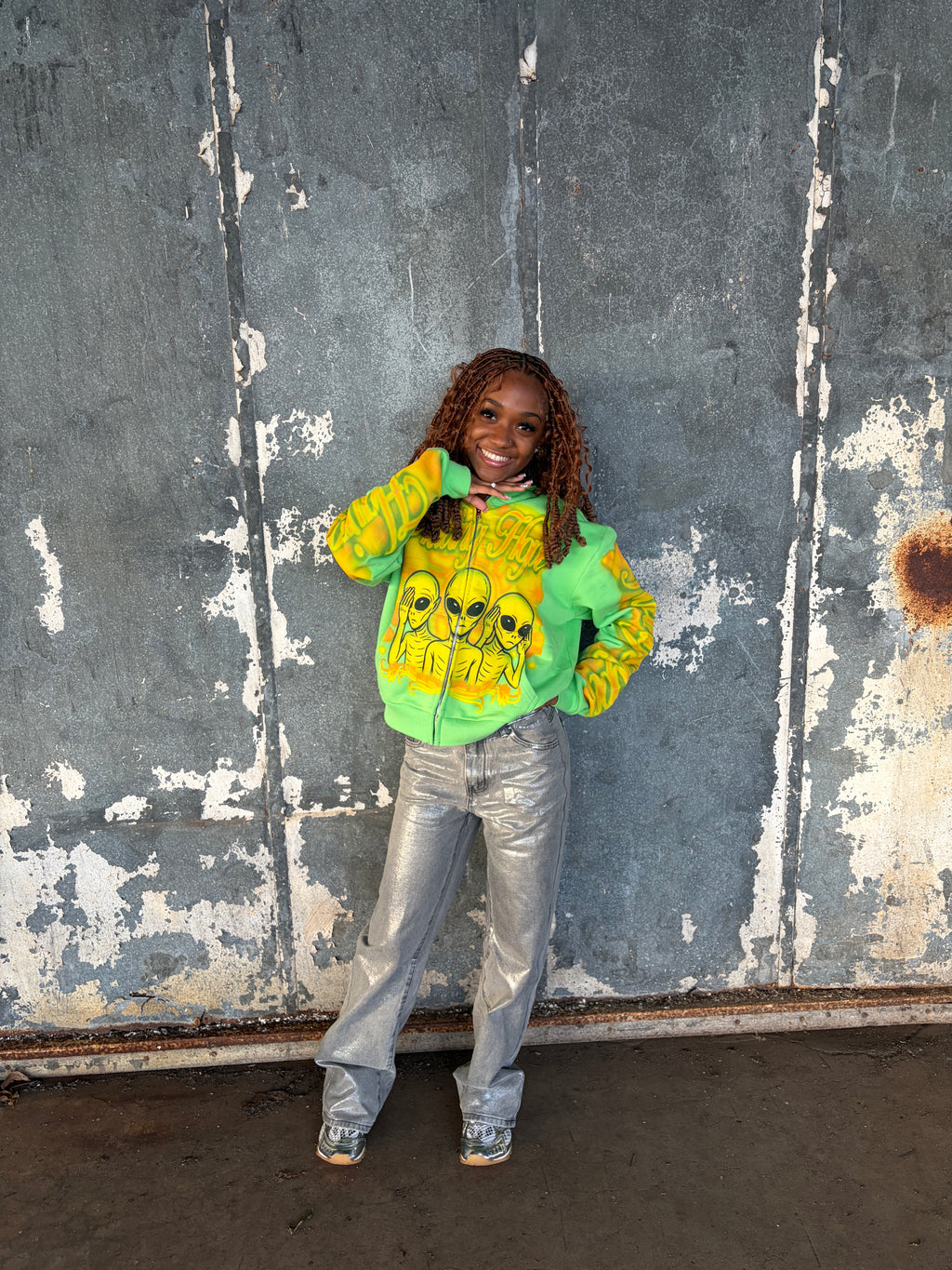 Green “ Alien Outer Space ” Zip up (PreMade)