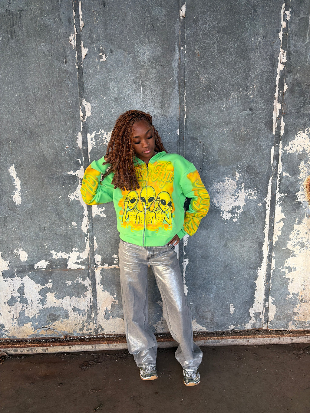 Green “ Alien Outer Space ” Zip up (PreMade)